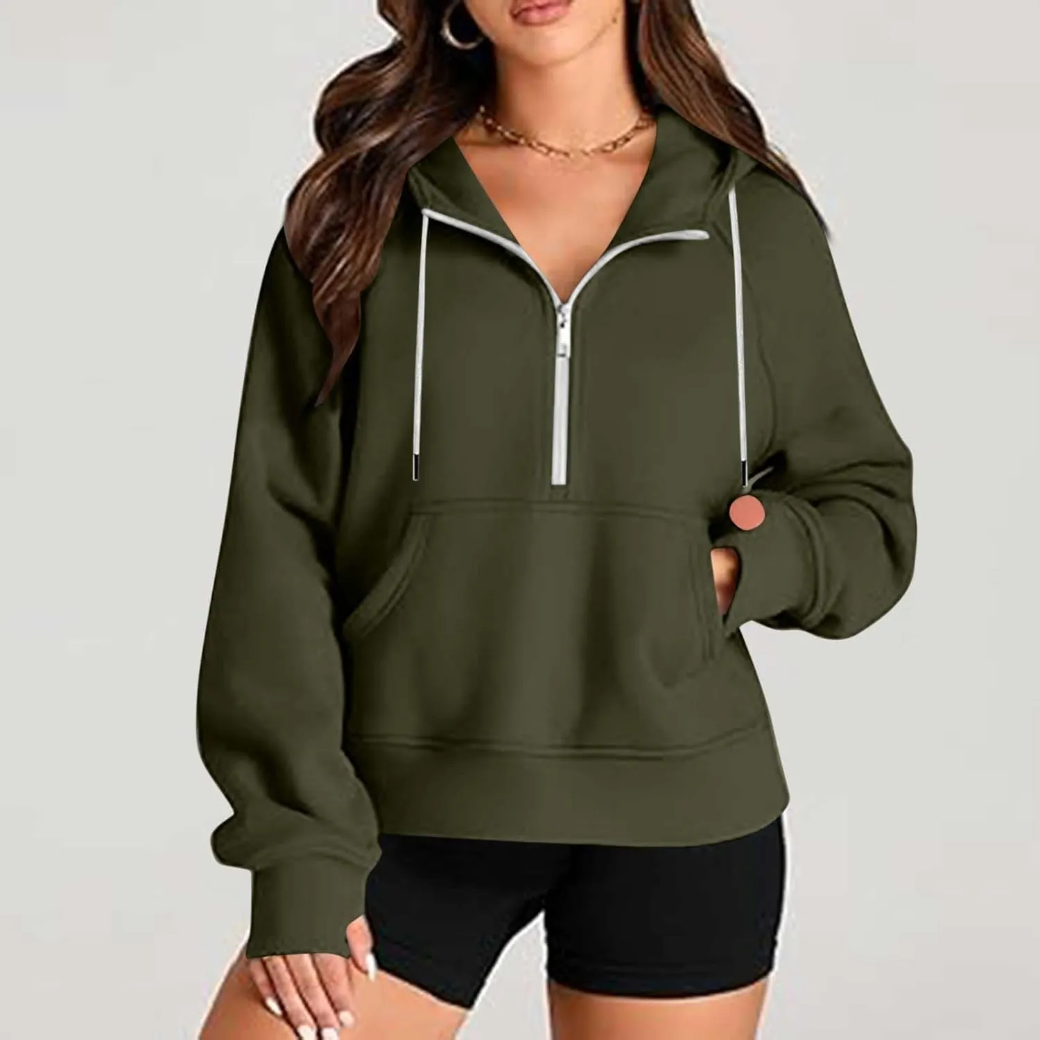 Womens Half Zip Sweatshirts Cropped Hoodies Fleece Jackets Quarter Zip Up Pullover Fall Outfits 2024 Winter Clothes