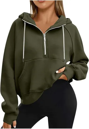 Womens Half Zip Sweatshirts Cropped Hoodies Fleece Jackets Quarter Zip Up Pullover Fall Outfits 2024 Winter Clothes