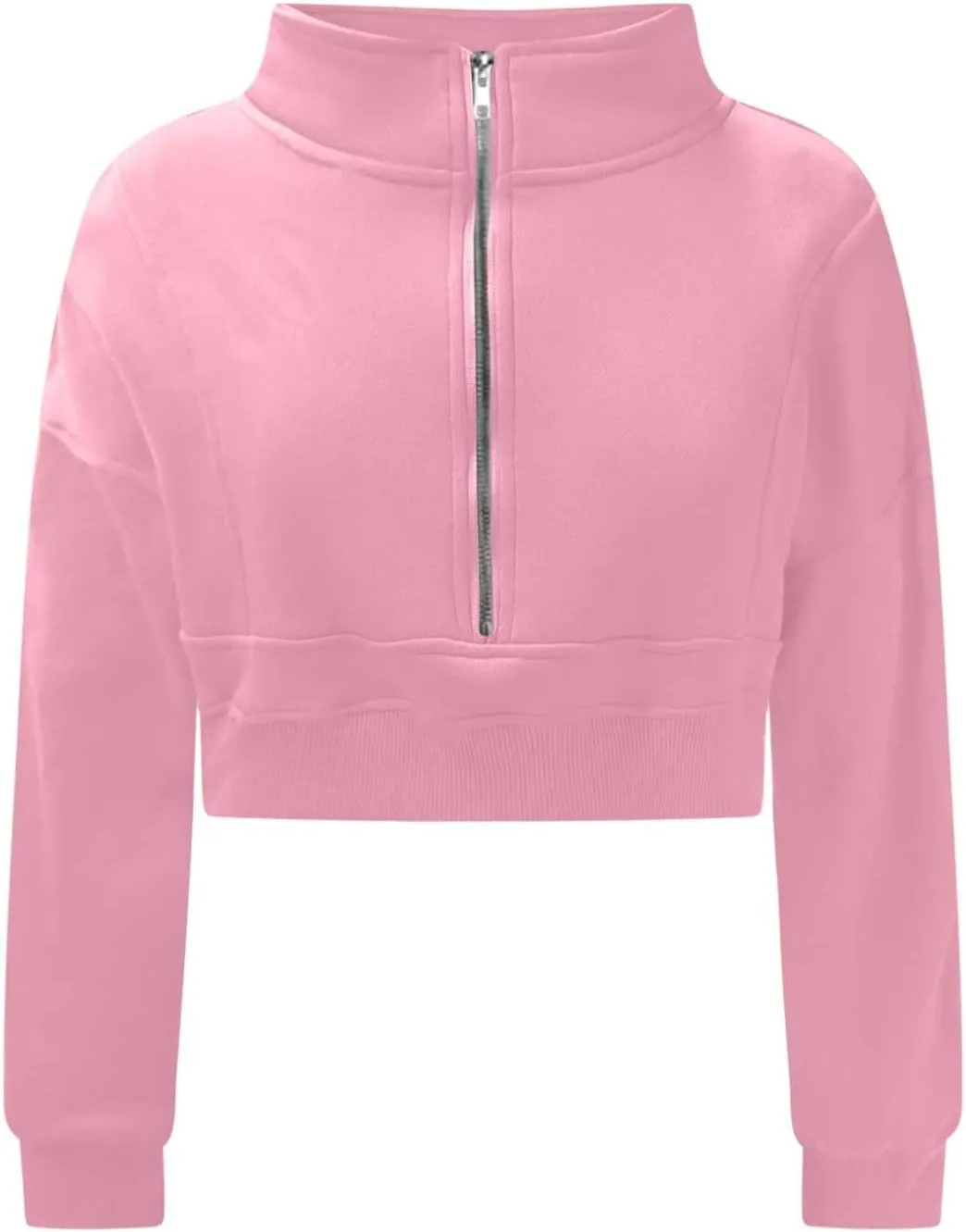 Women's Half Zipper Cropped Sweatshirts Casual High Neck Long Sleeve Pullover Y2K Crop Workout Tops with Thumb Hole