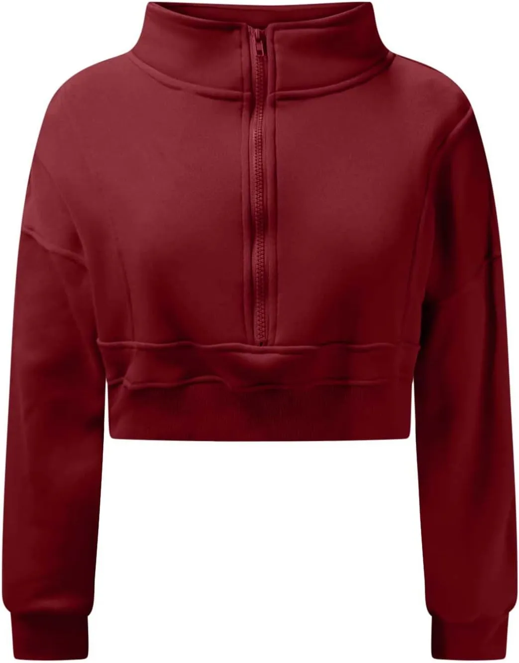 Women's Half Zipper Cropped Sweatshirts Casual High Neck Long Sleeve Pullover Y2K Crop Workout Tops with Thumb Hole