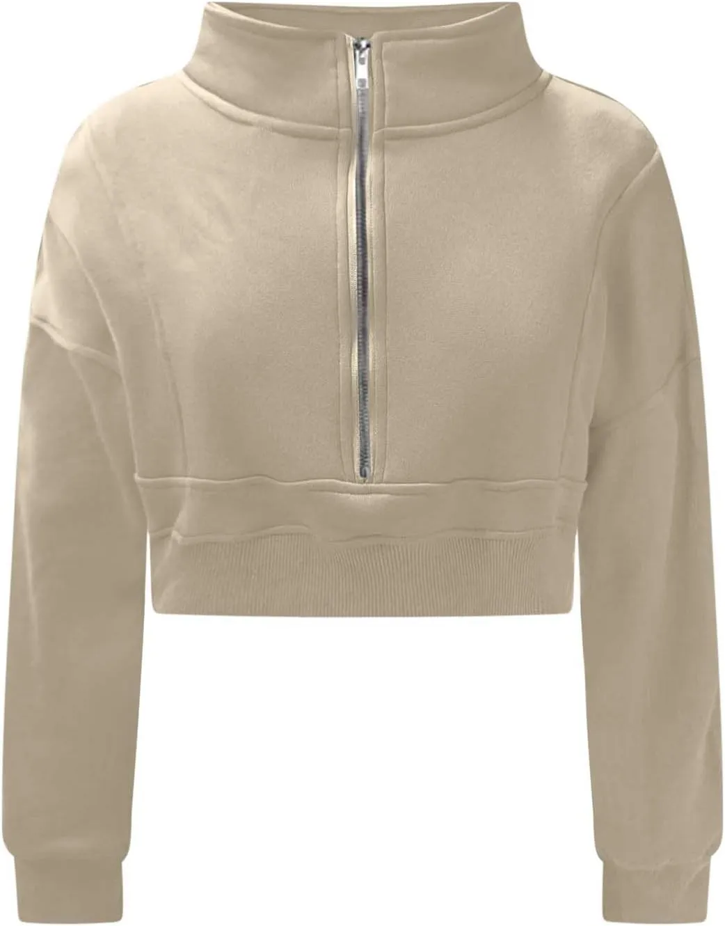 Women's Half Zipper Cropped Sweatshirts Casual High Neck Long Sleeve Pullover Y2K Crop Workout Tops with Thumb Hole