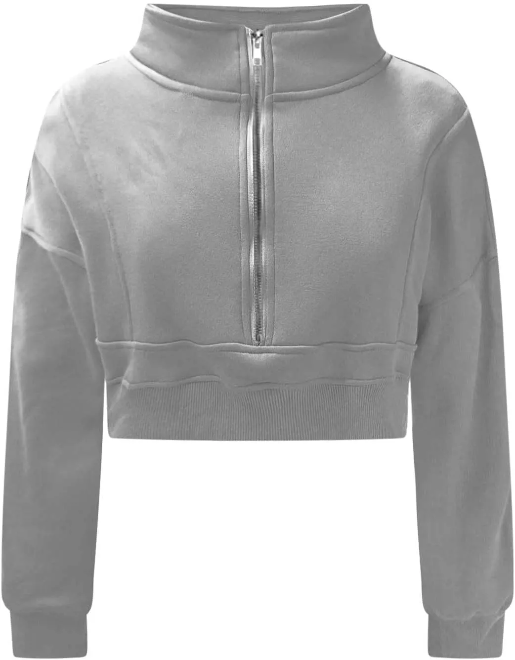 Women's Half Zipper Cropped Sweatshirts Casual High Neck Long Sleeve Pullover Y2K Crop Workout Tops with Thumb Hole