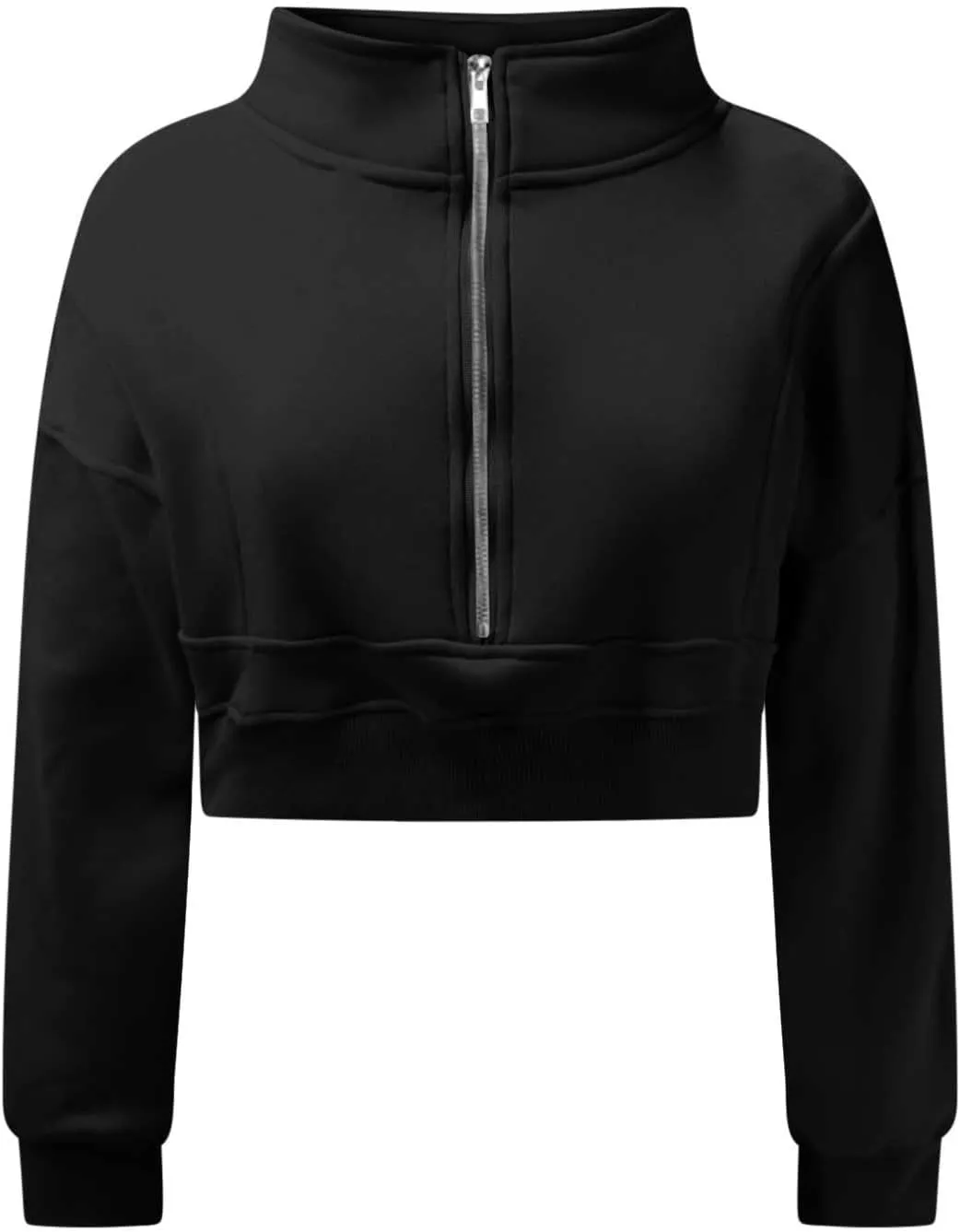 Women's Half Zipper Cropped Sweatshirts Casual High Neck Long Sleeve Pullover Y2K Crop Workout Tops with Thumb Hole