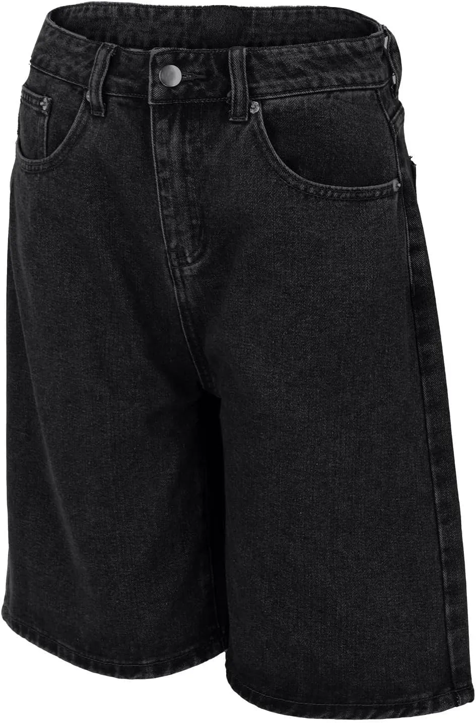 Women's High Waist Ripped Denim Shorts Frayed Hem Destroyed Mid Thigh Wide Leg Short Jeans Shorts with Pockets