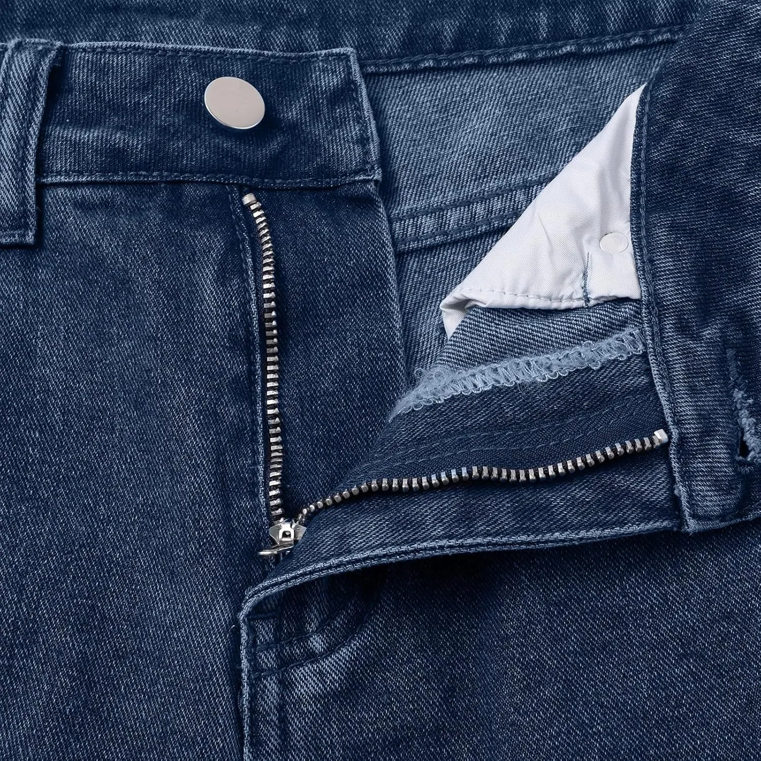 Women's High Waist Ripped Denim Shorts Frayed Hem Destroyed Mid Thigh Wide Leg Short Jeans Shorts with Pockets