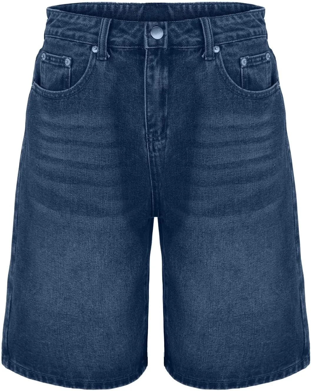 Women's High Waist Ripped Denim Shorts Frayed Hem Destroyed Mid Thigh Wide Leg Short Jeans Shorts with Pockets