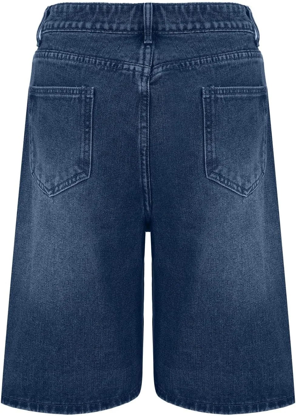Women's High Waist Ripped Denim Shorts Frayed Hem Destroyed Mid Thigh Wide Leg Short Jeans Shorts with Pockets