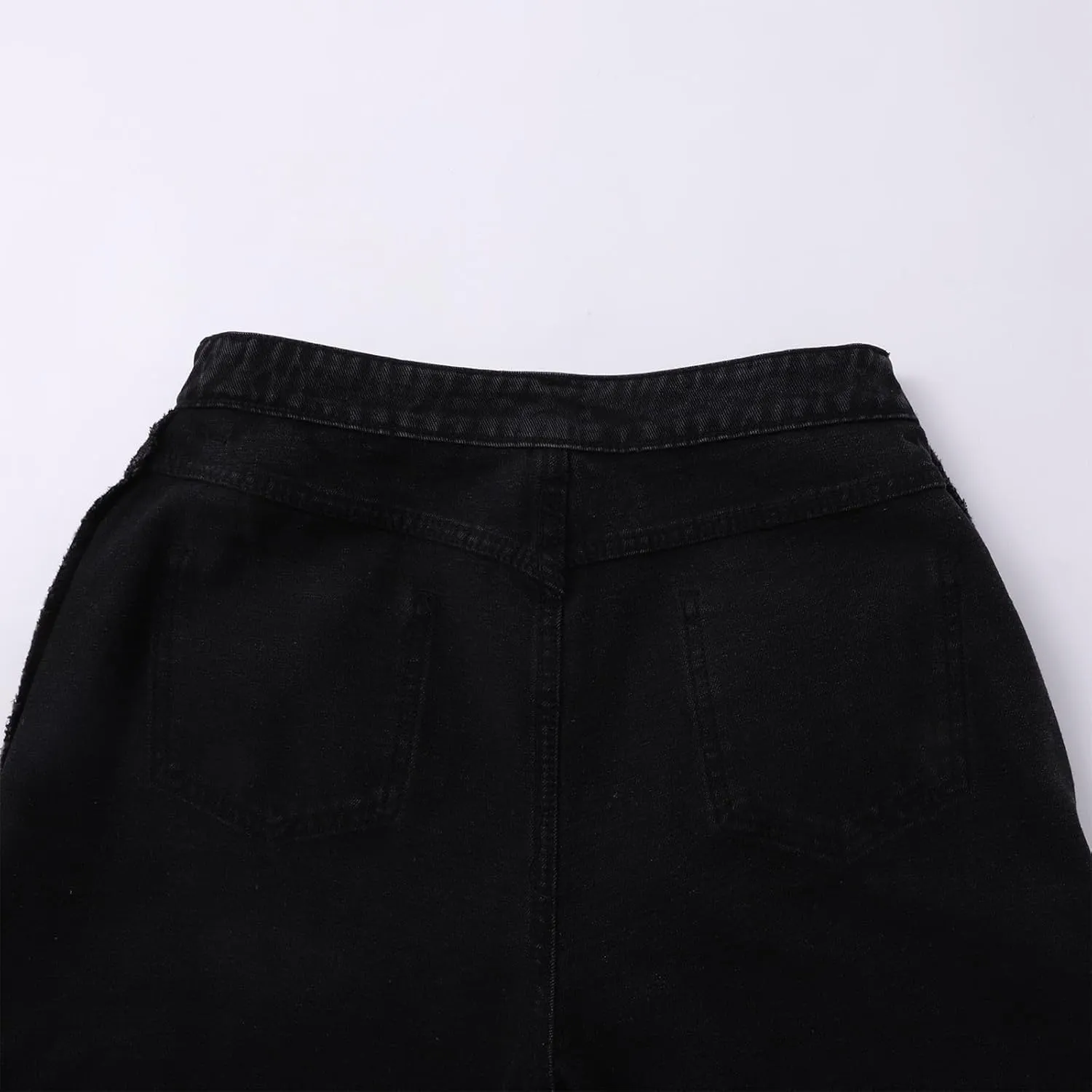 Women's High Waist Ripped Denim Shorts Frayed Hem Destroyed Mid Thigh Wide Leg Short Jeans Shorts with Pockets