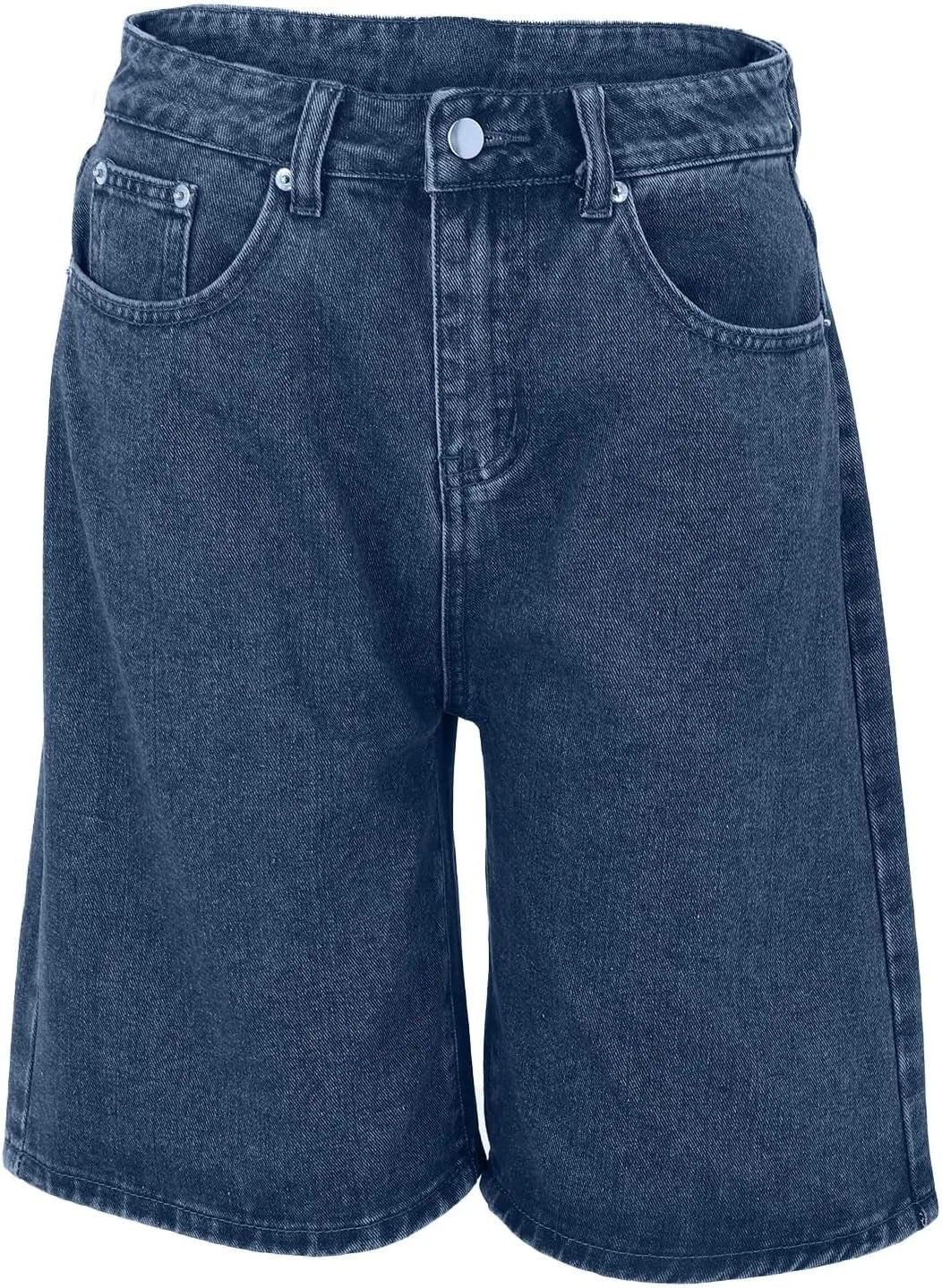 Women's High Waist Ripped Denim Shorts Frayed Hem Destroyed Mid Thigh Wide Leg Short Jeans Shorts with Pockets
