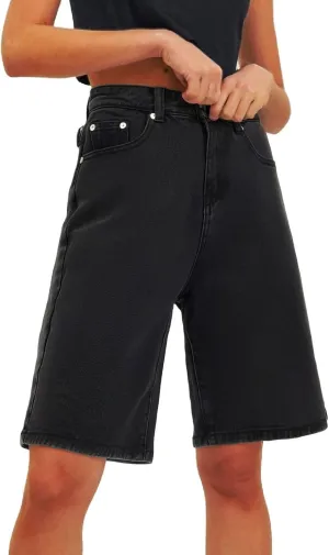 Women's High Waist Ripped Denim Shorts Frayed Hem Destroyed Mid Thigh Wide Leg Short Jeans Shorts with Pockets