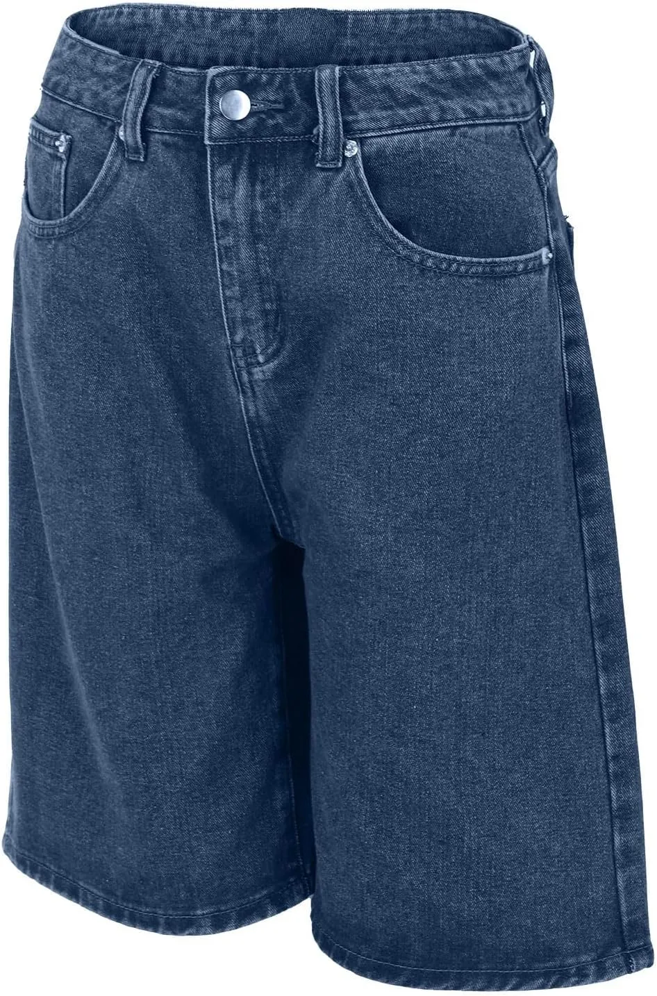 Women's High Waist Ripped Denim Shorts Frayed Hem Destroyed Mid Thigh Wide Leg Short Jeans Shorts with Pockets