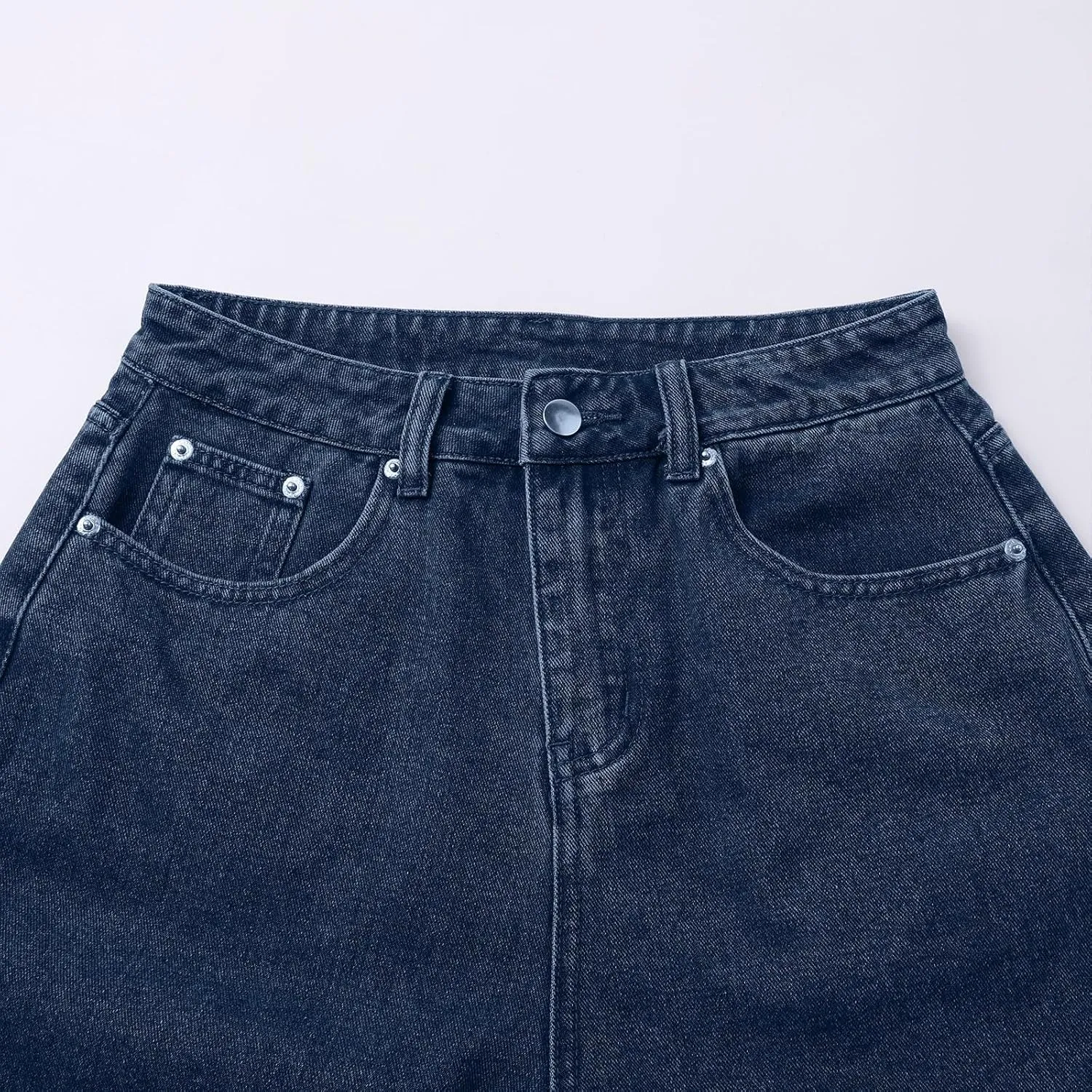 Women's High Waist Ripped Denim Shorts Frayed Hem Destroyed Mid Thigh Wide Leg Short Jeans Shorts with Pockets
