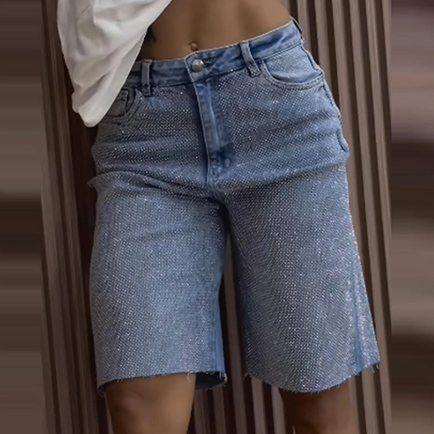 Womens High Waisted Wide Leg Denim Shorts Summer Jean Shorts Plus Size Casual Loose Knee Length Ripped Short Jeans