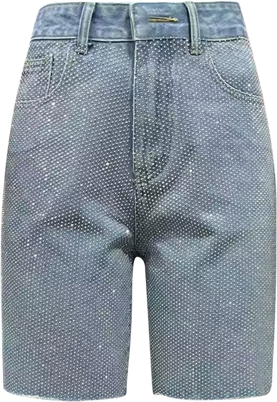 Womens High Waisted Wide Leg Denim Shorts Summer Jean Shorts Plus Size Casual Loose Knee Length Ripped Short Jeans