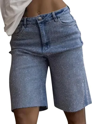 Womens High Waisted Wide Leg Denim Shorts Summer Jean Shorts Plus Size Casual Loose Knee Length Ripped Short Jeans