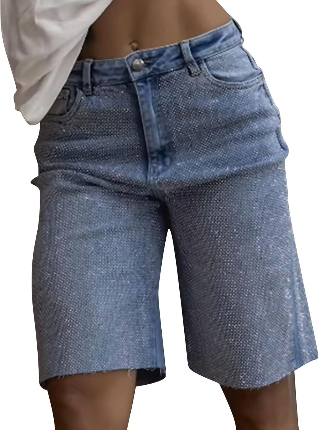 Womens High Waisted Wide Leg Denim Shorts Summer Jean Shorts Plus Size Casual Loose Knee Length Ripped Short Jeans
