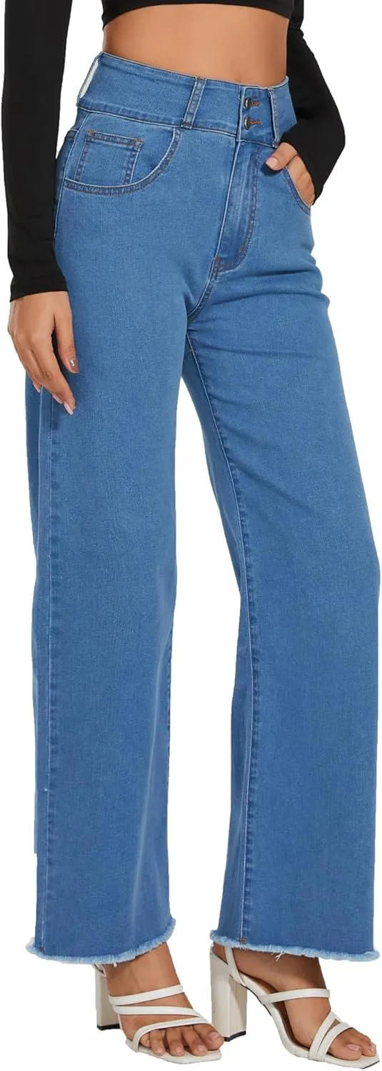 Women's High Waisted Wide Leg Flare Bell Bottom Jeans Buttom Fly Denim Pants Bootcut Jeans