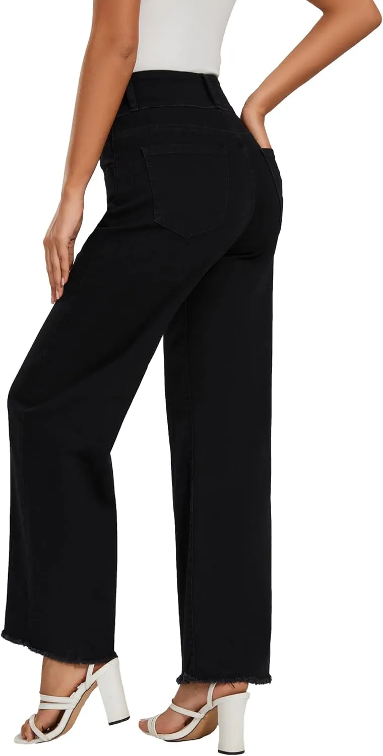 Women's High Waisted Wide Leg Flare Bell Bottom Jeans Buttom Fly Denim Pants Bootcut Jeans