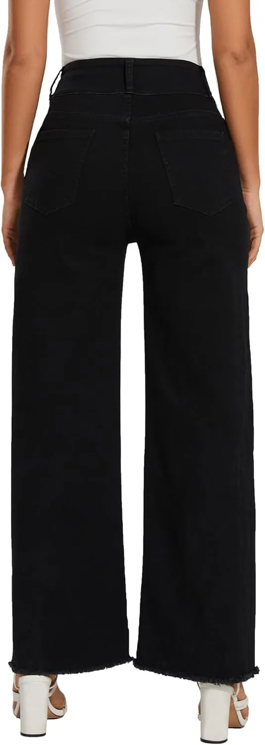 Women's High Waisted Wide Leg Flare Bell Bottom Jeans Buttom Fly Denim Pants Bootcut Jeans