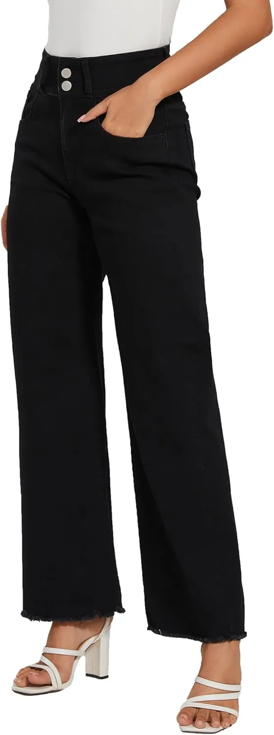 Women's High Waisted Wide Leg Flare Bell Bottom Jeans Buttom Fly Denim Pants Bootcut Jeans