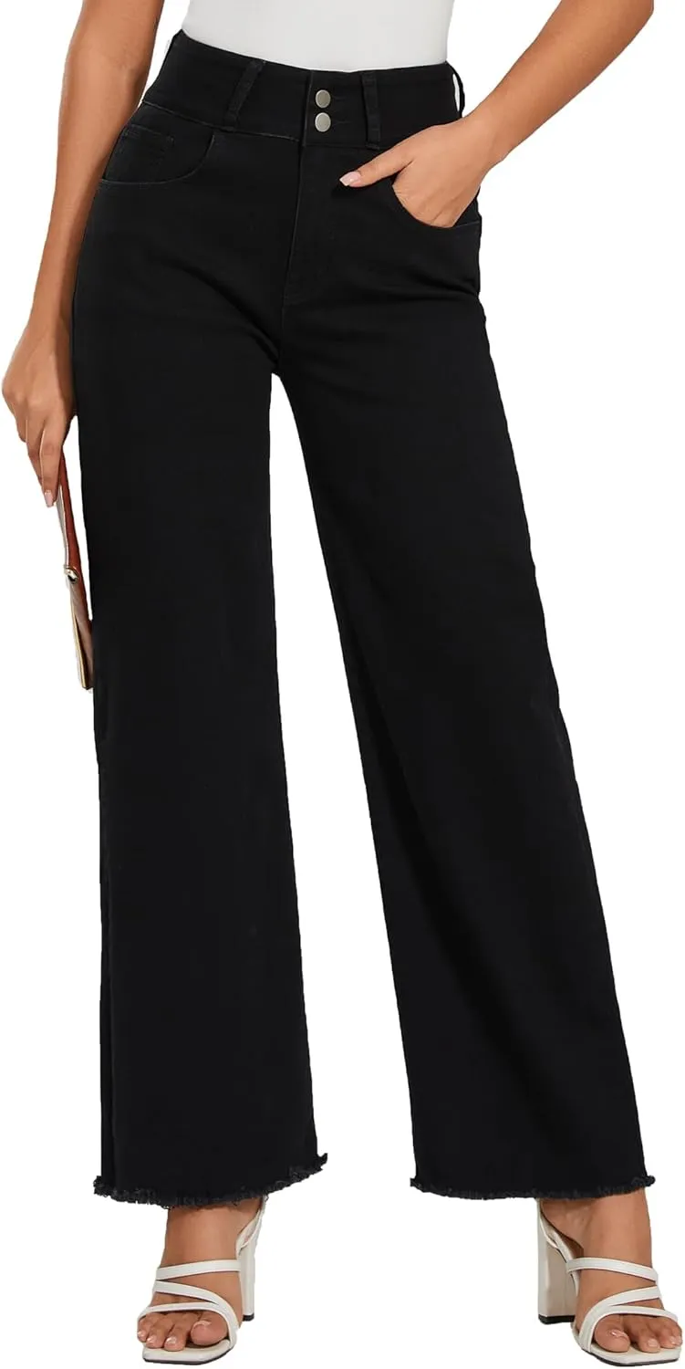 Women's High Waisted Wide Leg Flare Bell Bottom Jeans Buttom Fly Denim Pants Bootcut Jeans