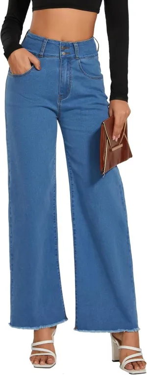 Women's High Waisted Wide Leg Flare Bell Bottom Jeans Buttom Fly Denim Pants Bootcut Jeans