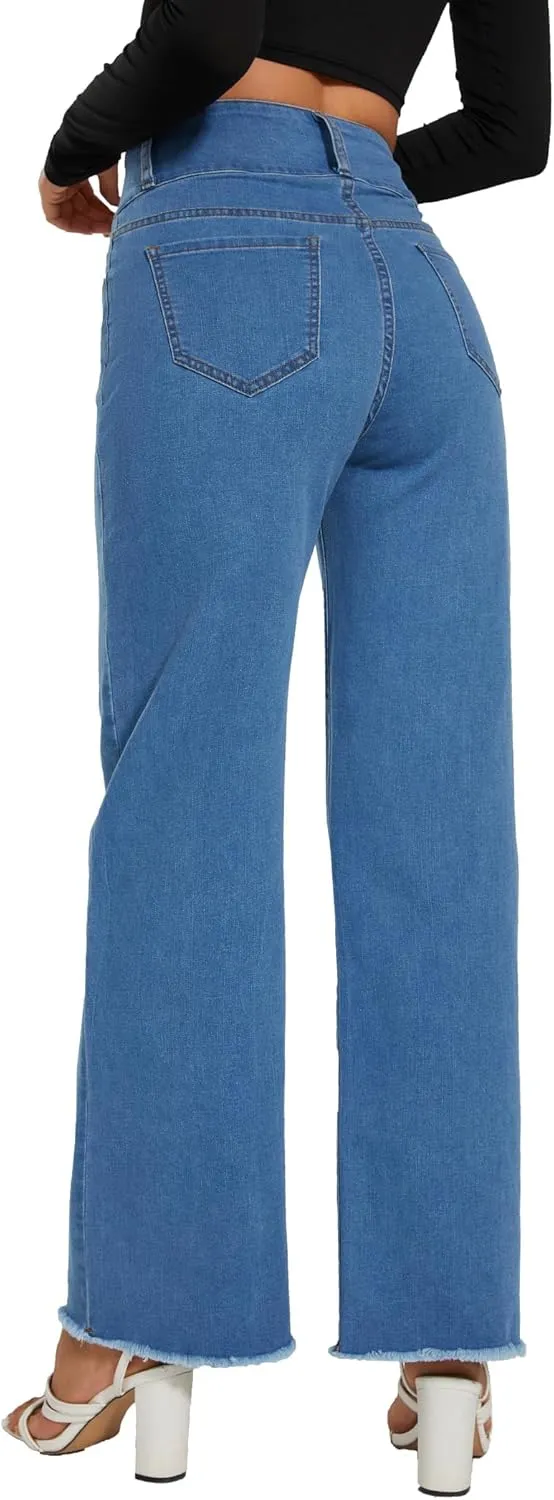 Women's High Waisted Wide Leg Flare Bell Bottom Jeans Buttom Fly Denim Pants Bootcut Jeans