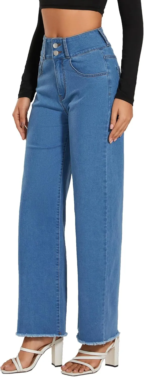 Women's High Waisted Wide Leg Flare Bell Bottom Jeans Buttom Fly Denim Pants Bootcut Jeans