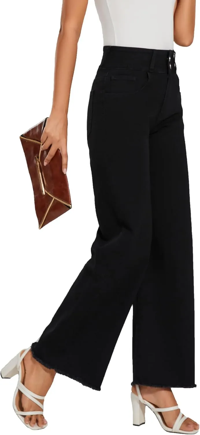 Women's High Waisted Wide Leg Flare Bell Bottom Jeans Buttom Fly Denim Pants Bootcut Jeans