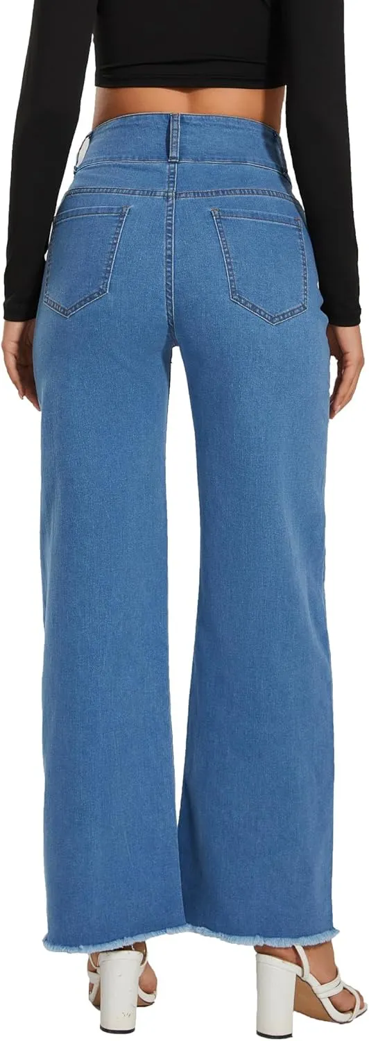 Women's High Waisted Wide Leg Flare Bell Bottom Jeans Buttom Fly Denim Pants Bootcut Jeans