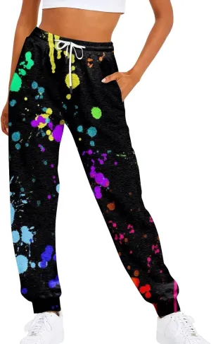 Women's Joggers Pants Holiday Modern Tapered Trousers Fitness Cosy Joggers Hi Waist Tye Dye Lightweight Lounge Pants