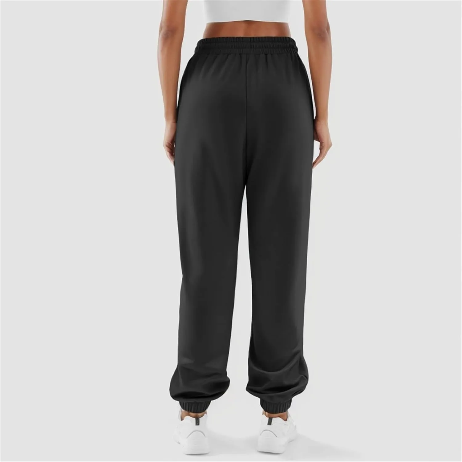 Womens Joggers with Pockets Elastic High Waisted Fleece Sweatpants Y2k Drawstring Athletic Lounge Sweat Pants