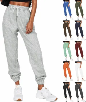 Womens Joggers with Pockets Elastic High Waisted Fleece Sweatpants Y2k Drawstring Athletic Lounge Sweat Pants