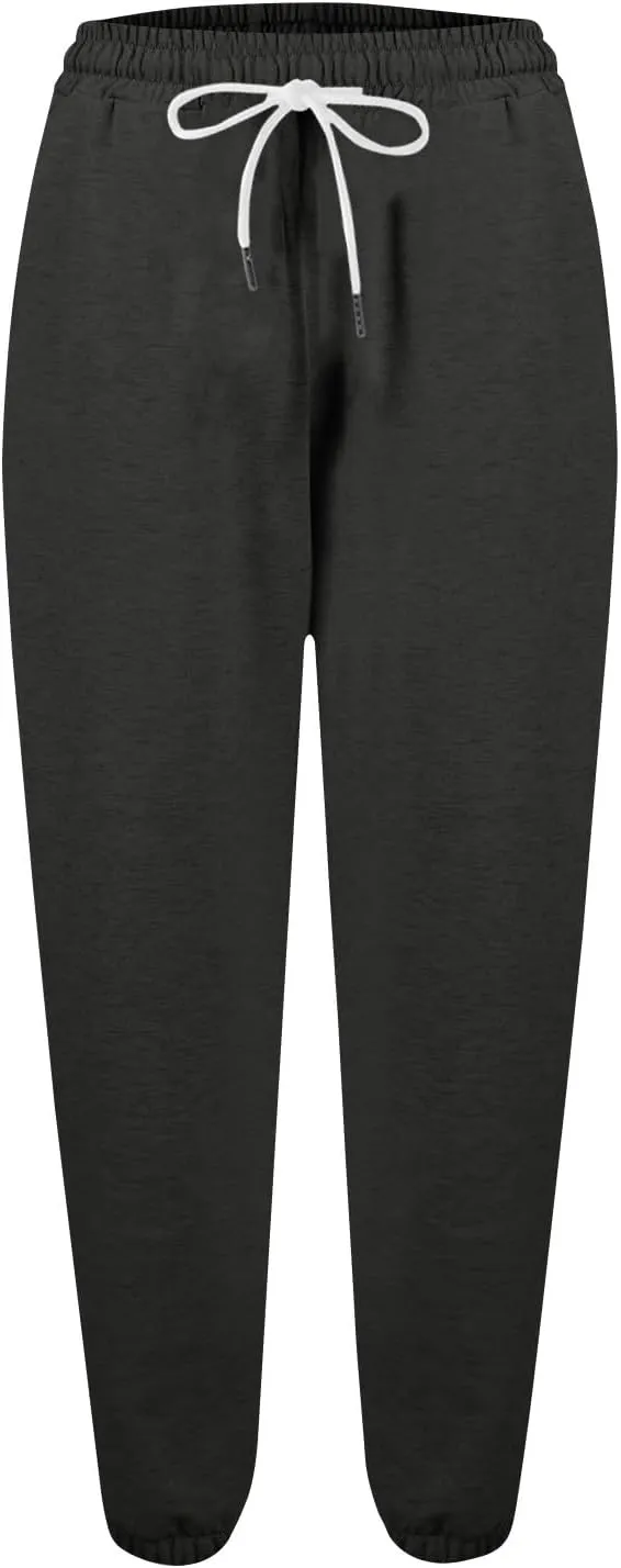 Womens Joggers with Pockets Elastic High Waisted Fleece Sweatpants Y2k Drawstring Athletic Lounge Sweat Pants