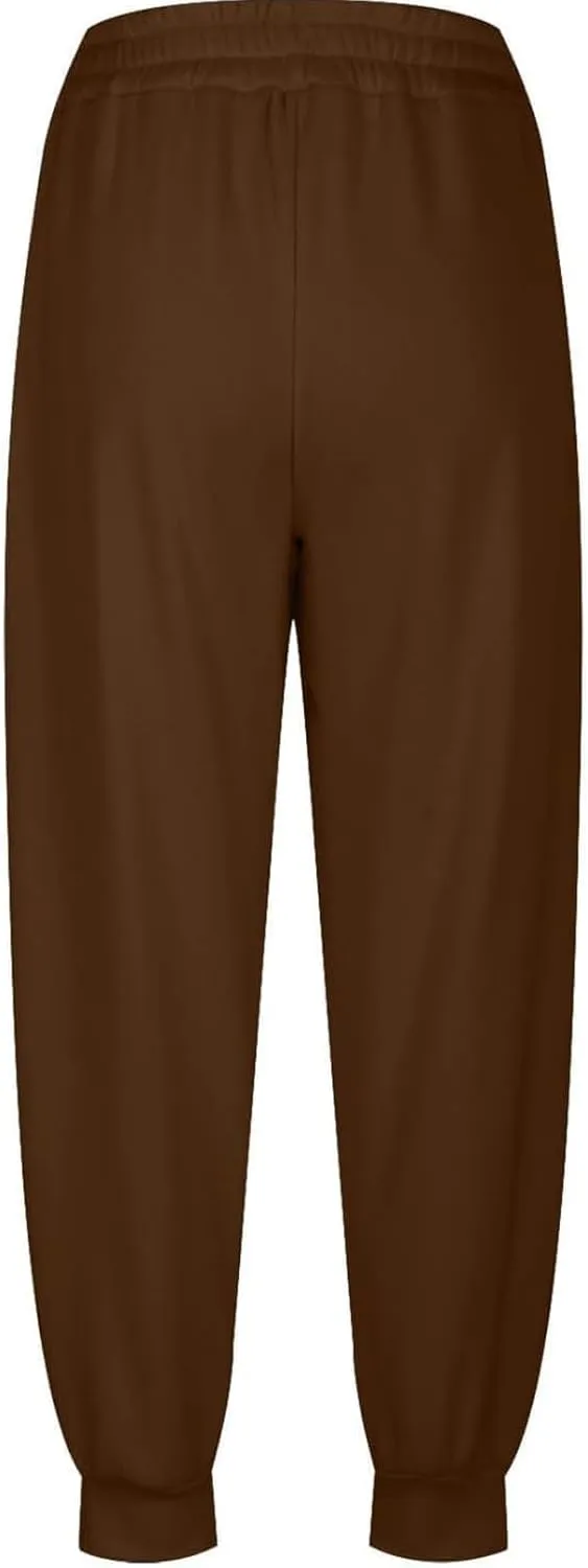 Womens Joggers with Pockets Fleece Baggy Sweatpants Elastic High Waisted Lounge Pants Workout Athletic Ankle Pants