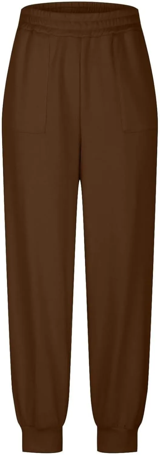 Womens Joggers with Pockets Fleece Baggy Sweatpants Elastic High Waisted Lounge Pants Workout Athletic Ankle Pants