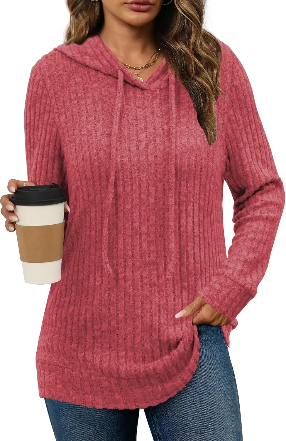 Womens Lightweight Hoodie Sweaters Long Sleeve Shirts Casual Loose Knit Tops Fall Fashion 2024