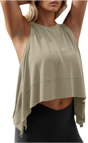 Womens Modal Crop Tank Tops Sleeveless Athletic Shirt Workout Top Crewneck Loose Fit Summer Yoga Gym T Shirts