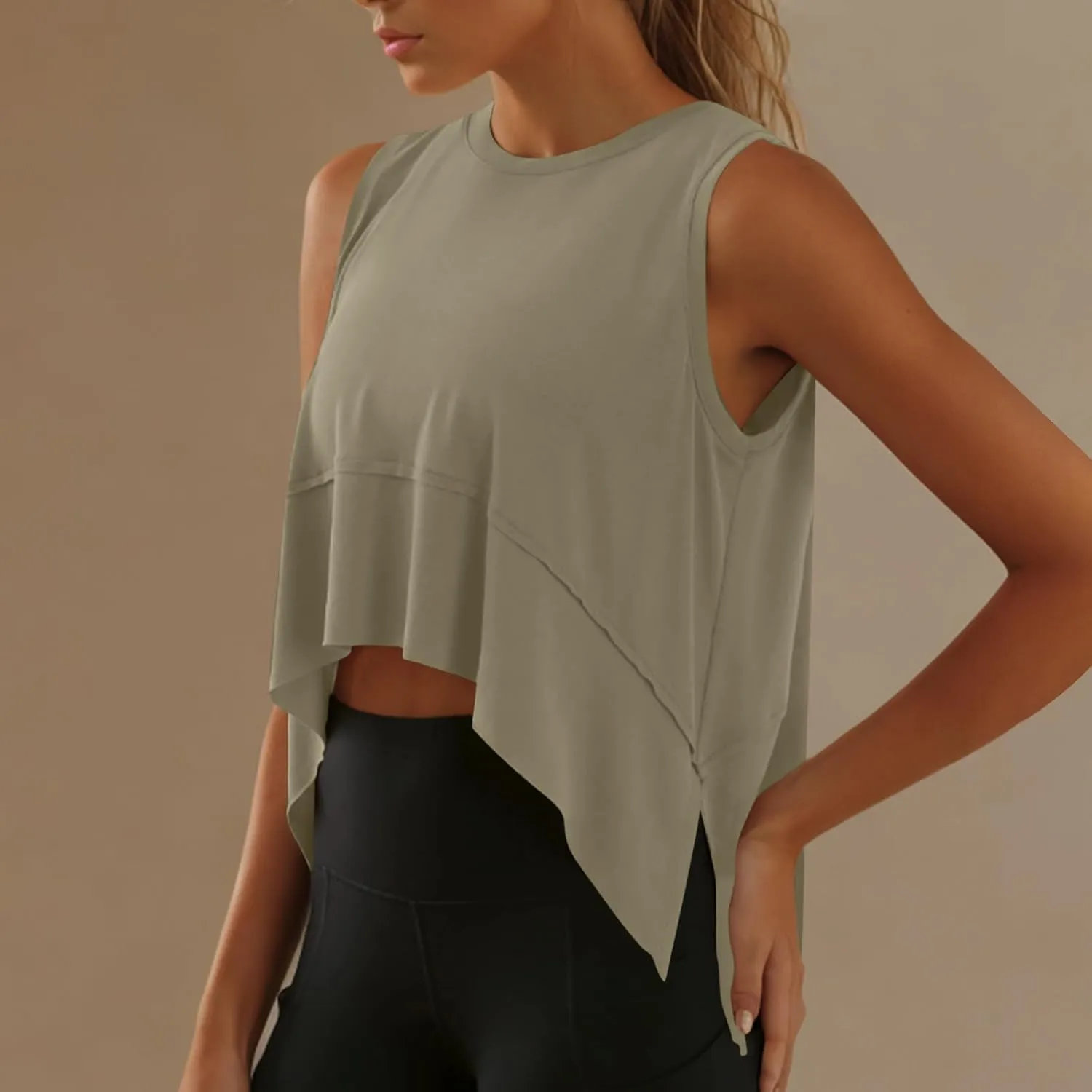 Womens Modal Crop Tank Tops Sleeveless Athletic Shirt Workout Top Crewneck Loose Fit Summer Yoga Gym T Shirts