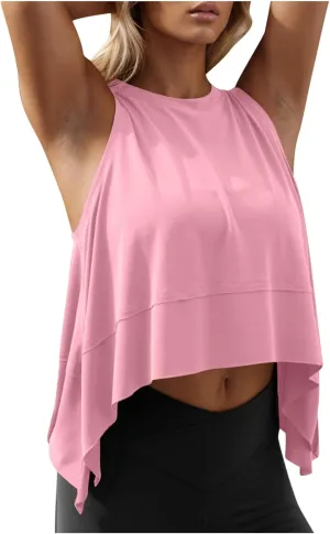 Womens Modal Crop Tank Tops Sleeveless Athletic Shirt Workout Top Crewneck Loose Fit Summer Yoga Gym T Shirts