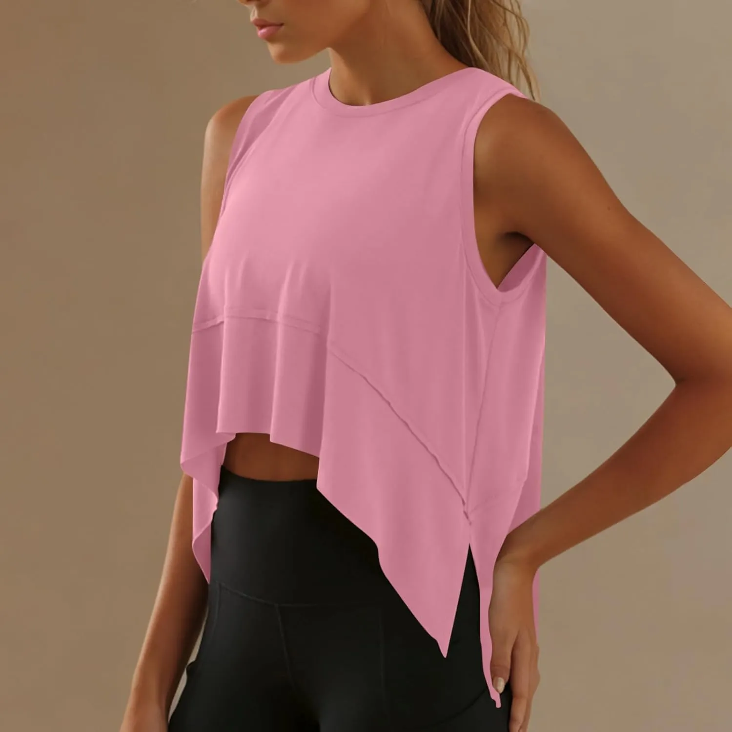 Womens Modal Crop Tank Tops Sleeveless Athletic Shirt Workout Top Crewneck Loose Fit Summer Yoga Gym T Shirts