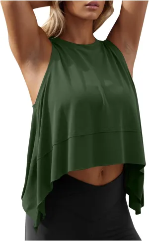 Womens Modal Crop Tank Tops Sleeveless Athletic Shirt Workout Top Crewneck Loose Fit Summer Yoga Gym T Shirts