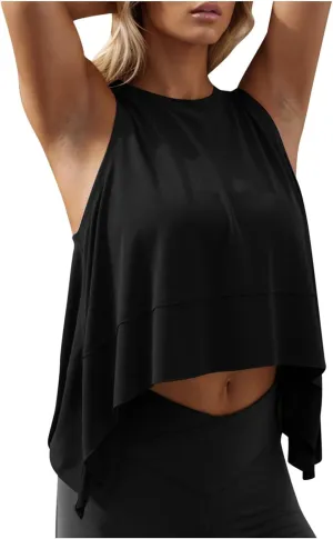 Womens Modal Crop Tank Tops Sleeveless Athletic Shirt Workout Top Crewneck Loose Fit Summer Yoga Gym T Shirts