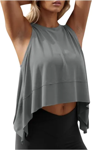 Womens Modal Crop Tank Tops Sleeveless Athletic Shirt Workout Top Crewneck Loose Fit Summer Yoga Gym T Shirts