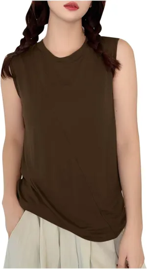 Women's Modal Sports Workout Undershirt, Summer Sleeveless Loose Crewneck Shirts Fashion Outdoor Running Athletic Tank