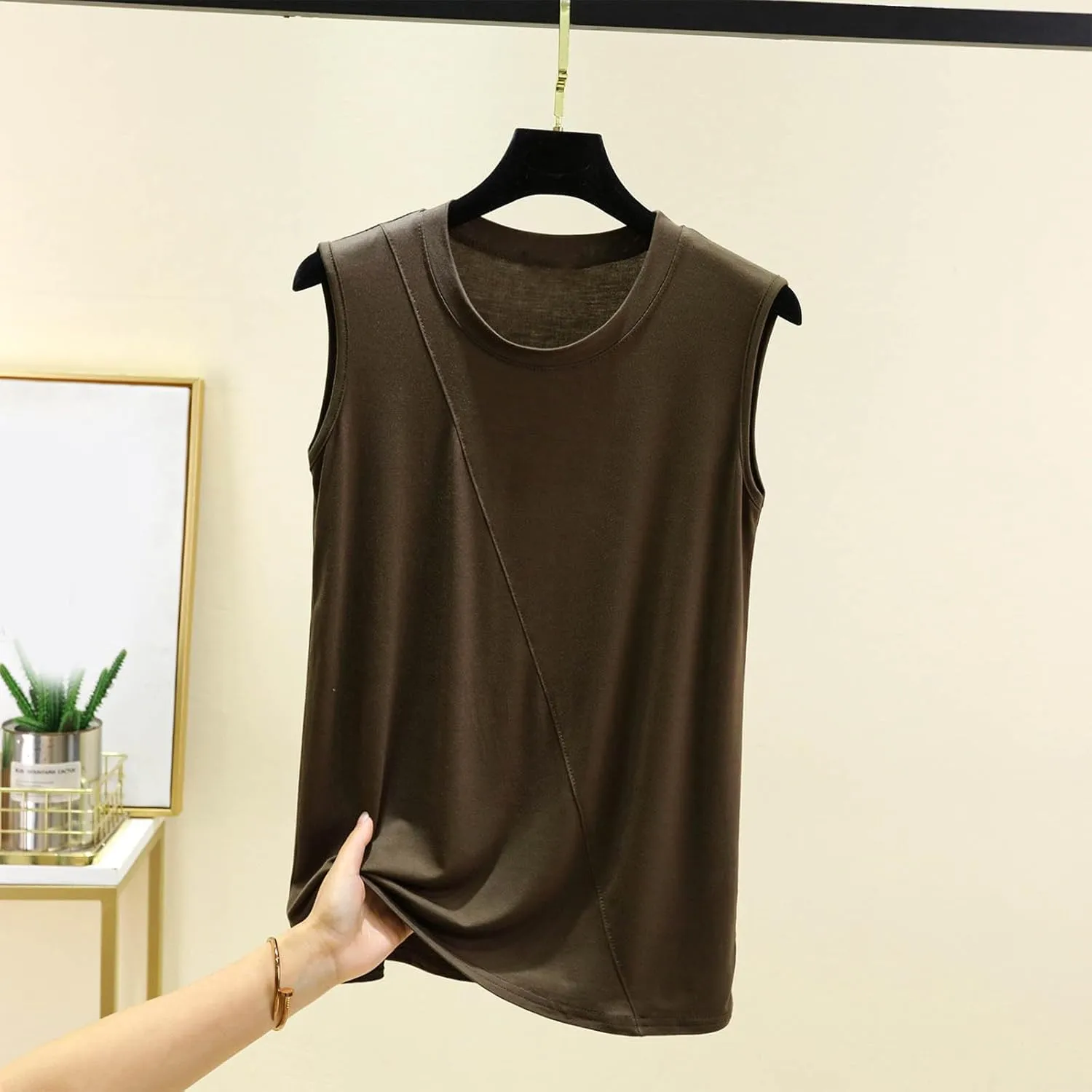 Women's Modal Sports Workout Undershirt, Summer Sleeveless Loose Crewneck Shirts Fashion Outdoor Running Athletic Tank