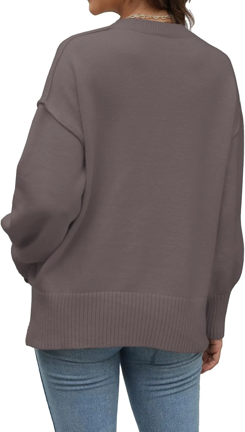 Womens Oversized Sweaters Trendy Ribbed Knit Pullover Tops Side Slit Crewneck Sweatshirts Fall Fashion 2024