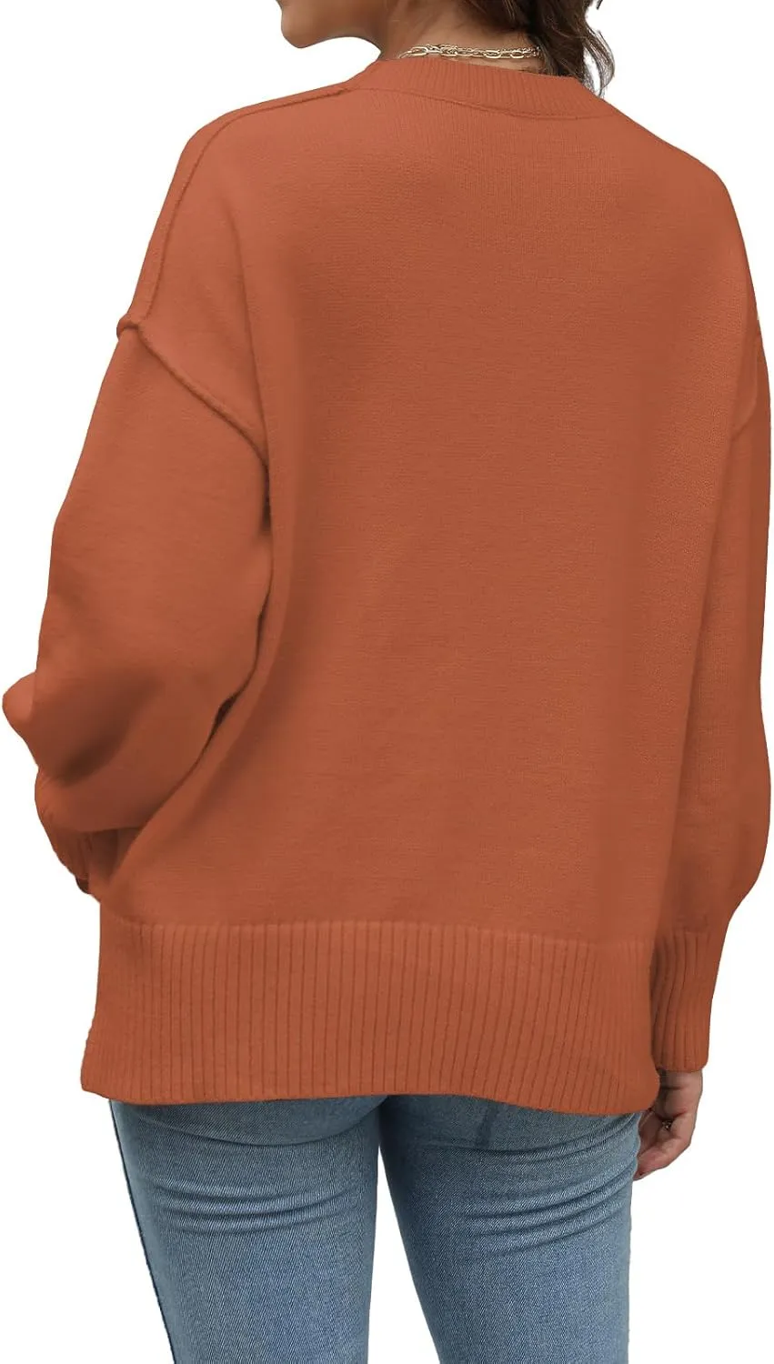 Womens Oversized Sweaters Trendy Ribbed Knit Pullover Tops Side Slit Crewneck Sweatshirts Fall Fashion 2024