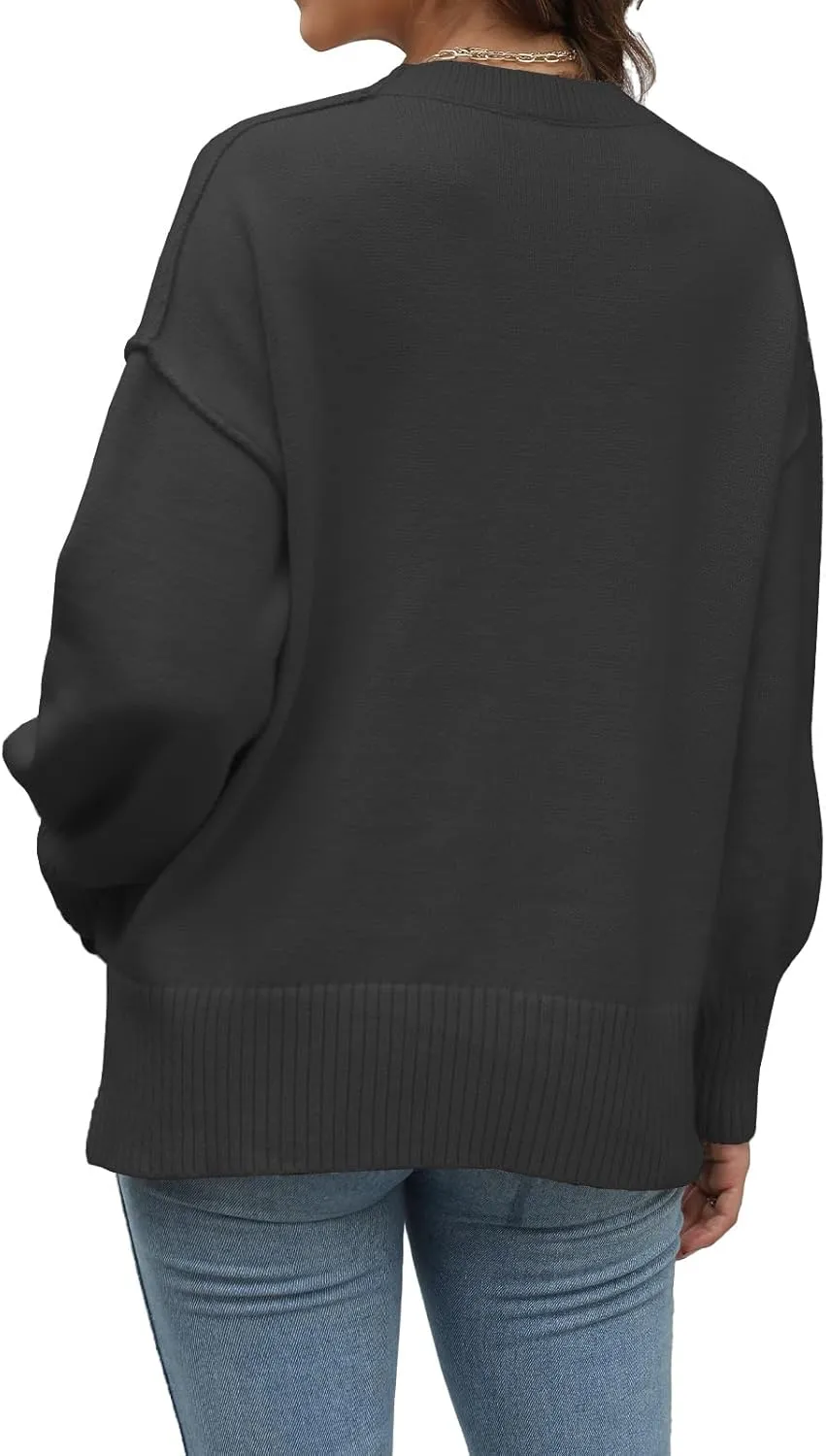 Womens Oversized Sweaters Trendy Ribbed Knit Pullover Tops Side Slit Crewneck Sweatshirts Fall Fashion 2024