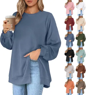 Womens Oversized Sweatshirt Y2k Baggy Side Slit Crewneck Sweatshirts Loose Fit Lightweight Pullover Tops Fall Clothes